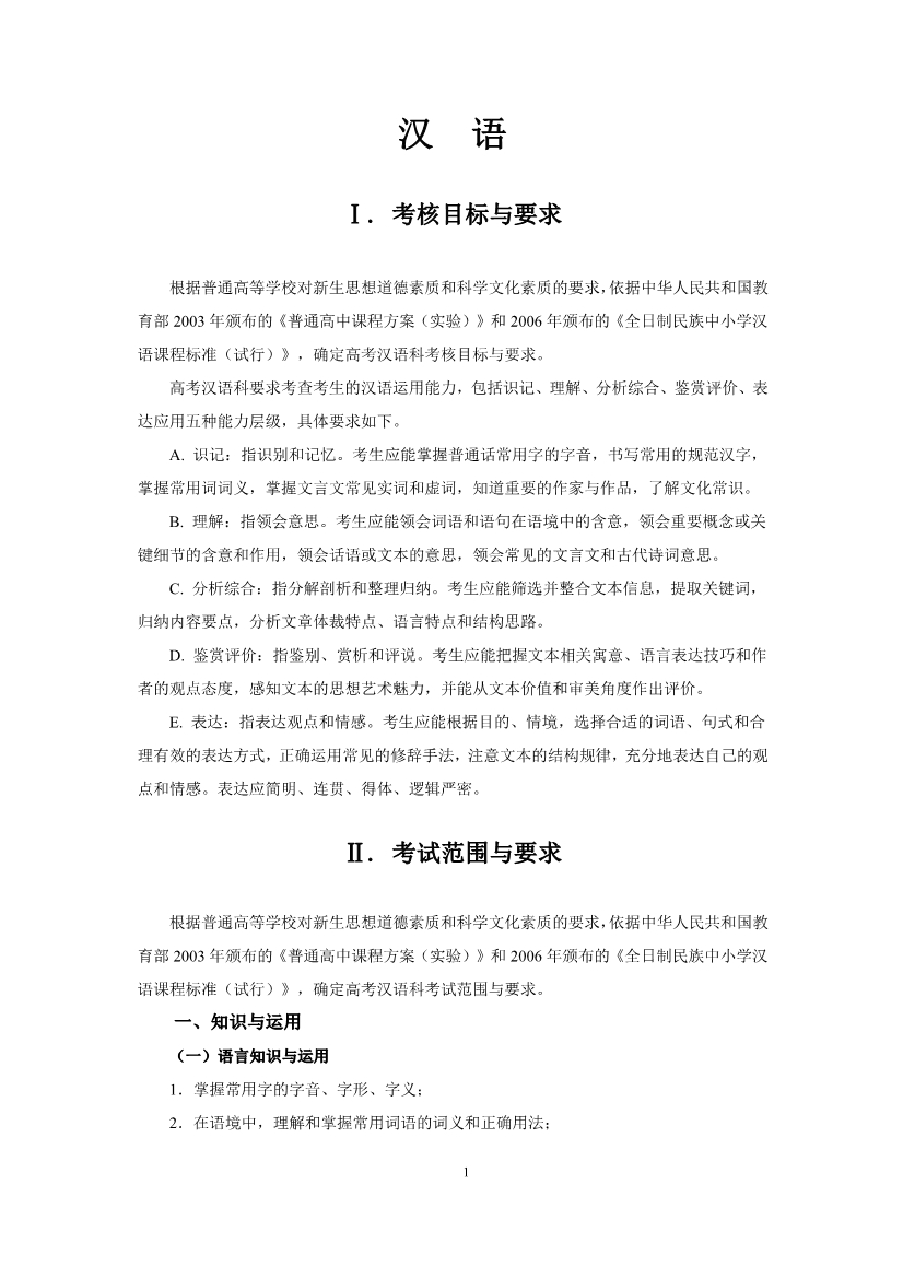 2019年高考汉语考试大纲公布(2021年高考汉语大纲参考) 2019年高考汉语考试大纲公布(2021年高考汉语大纲参考)