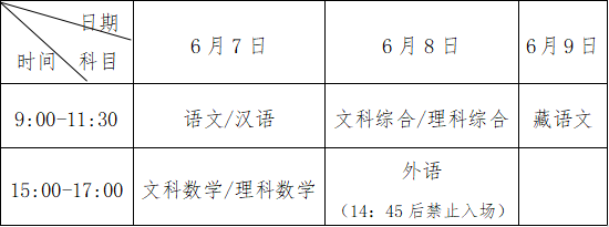 2021年西藏普通高等学校招生考试和对口高职考试科目时间 2021年西藏普通高等学校招生考试和对口高职考试科目时间