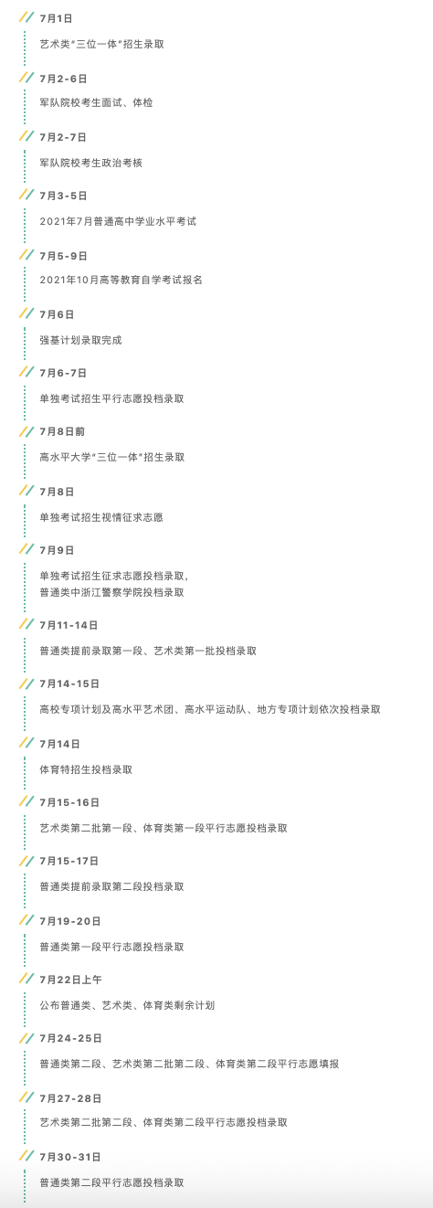 2021年浙江省发布7月浙考重要时间节点 2021年浙江省发布7月浙考重要时间节点