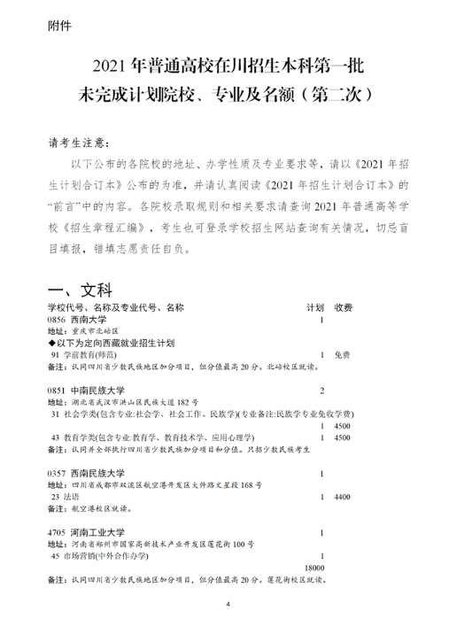 2021年四川本科第一批未完成计划院校第一次征集志愿通知 2021年四川本科第一批未完成计划院校第一次征集志愿通知